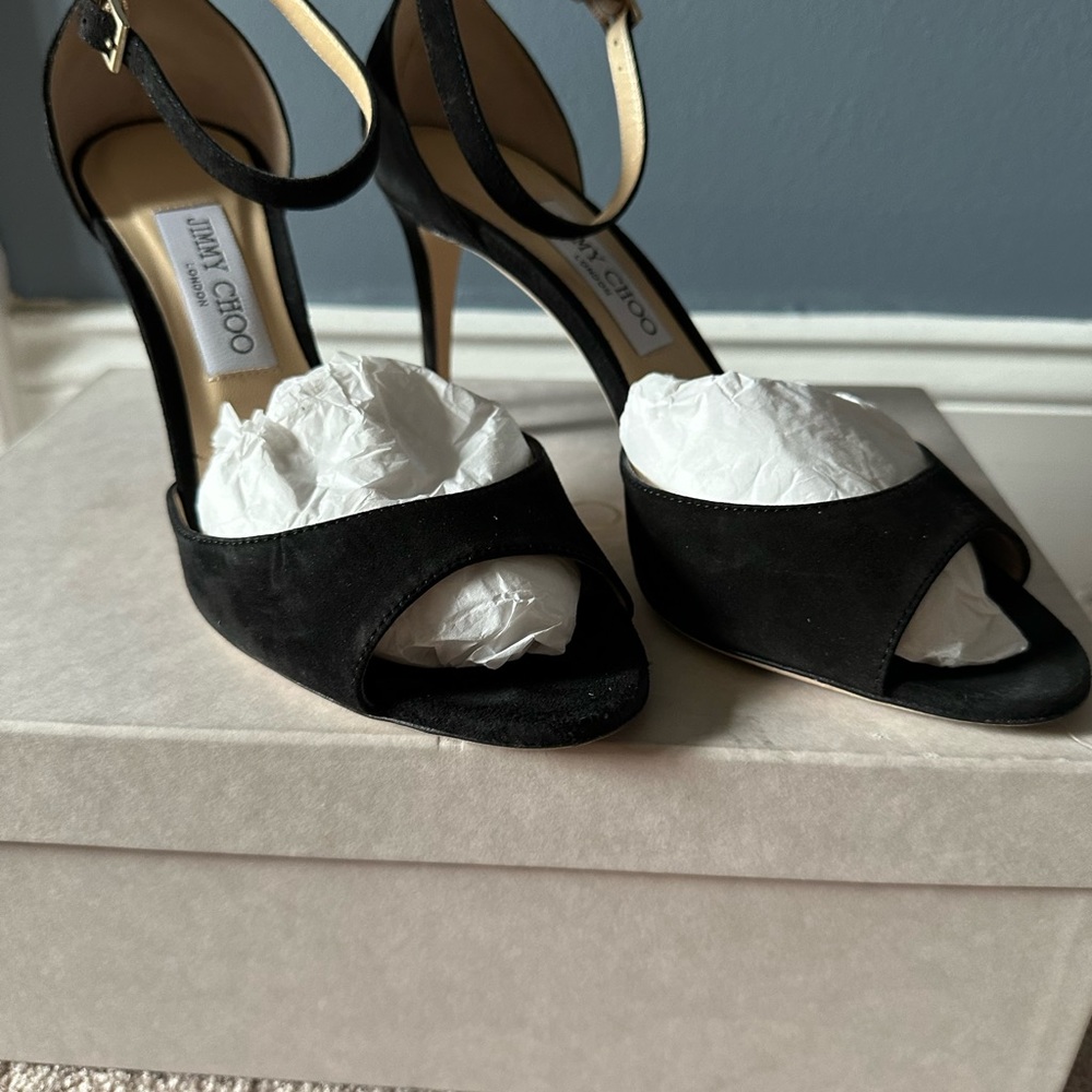 Jimmy Choo Annie Black suede sandal; size 38.5